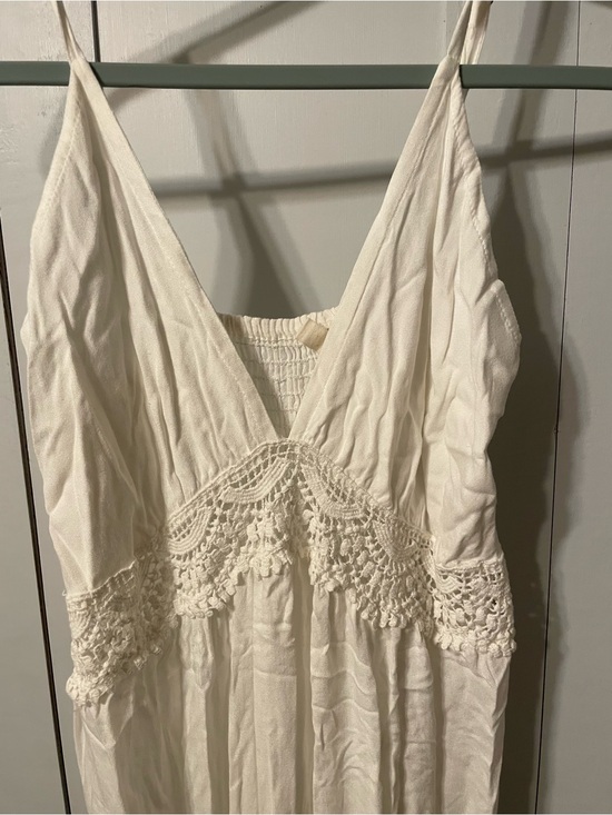 Bohome Dresses & Skirts - Bohemian Cream Crochet-Trim Maxi Dress with V-Neck